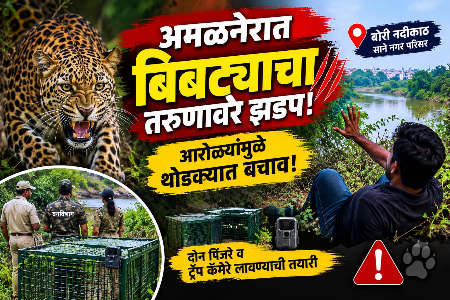 अमळनेरात बिबट्याचा तरुणावर झडप; आरोळ्यांमुळे थोडक्यात बचाव!  बोरी नदीकाठच्या साने नगर परिसरातील घटना; वनविभागाकडून दोन पिंजरे व ट्रॅप कॅमेरे लावण्याची तयारी