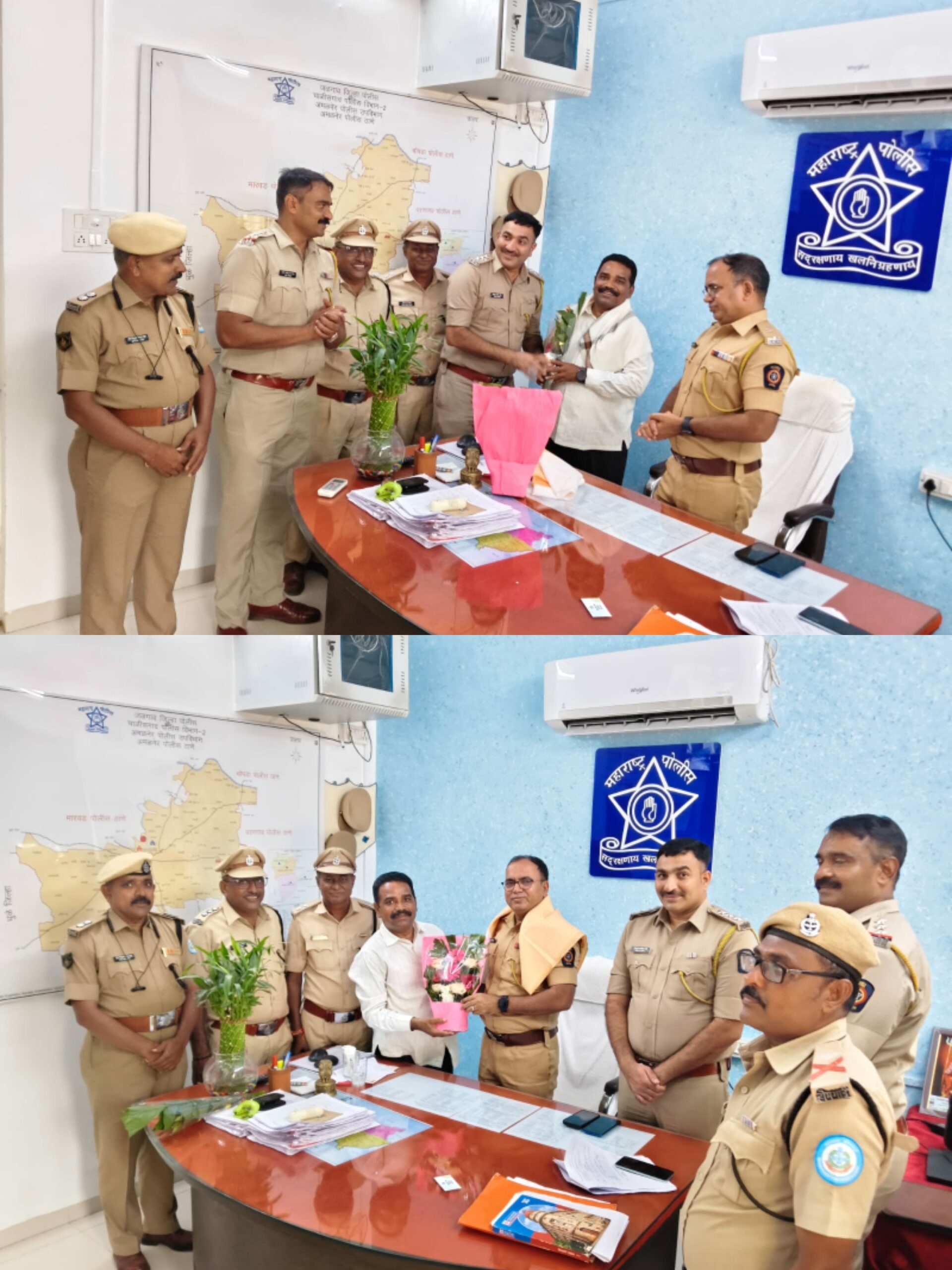 अमळनेर पोलीस ठाण्यात सदिच्छा भेटीदरम्यान अधिकाऱ्यांचा सत्कार