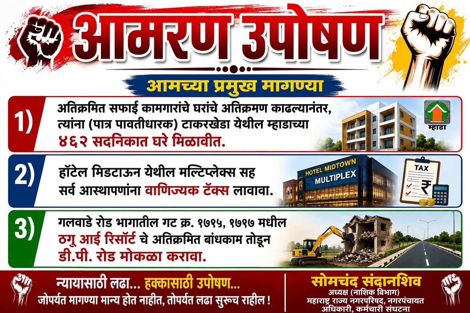 लेखी आश्वासनाची पूर्तता न झाल्याने सोमचंद संधानशिव यांचे आमरण उपोषण पुन्हा