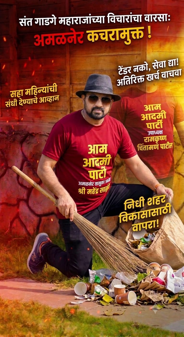 अमळनेरची स्वच्छता विनामूल्य करण्यास ‘आप’ची तयारी; नगरपरिषदेला दोन महिन्यांचे आव्हान कचरा संकलनाचा अतिरिक्त खर्च वाचवून निधी शहर विकासासाठी वापरण्याची मागणी; महेंद्र साळुंके व रामकृष्ण पाटील यांचे आवाहन
