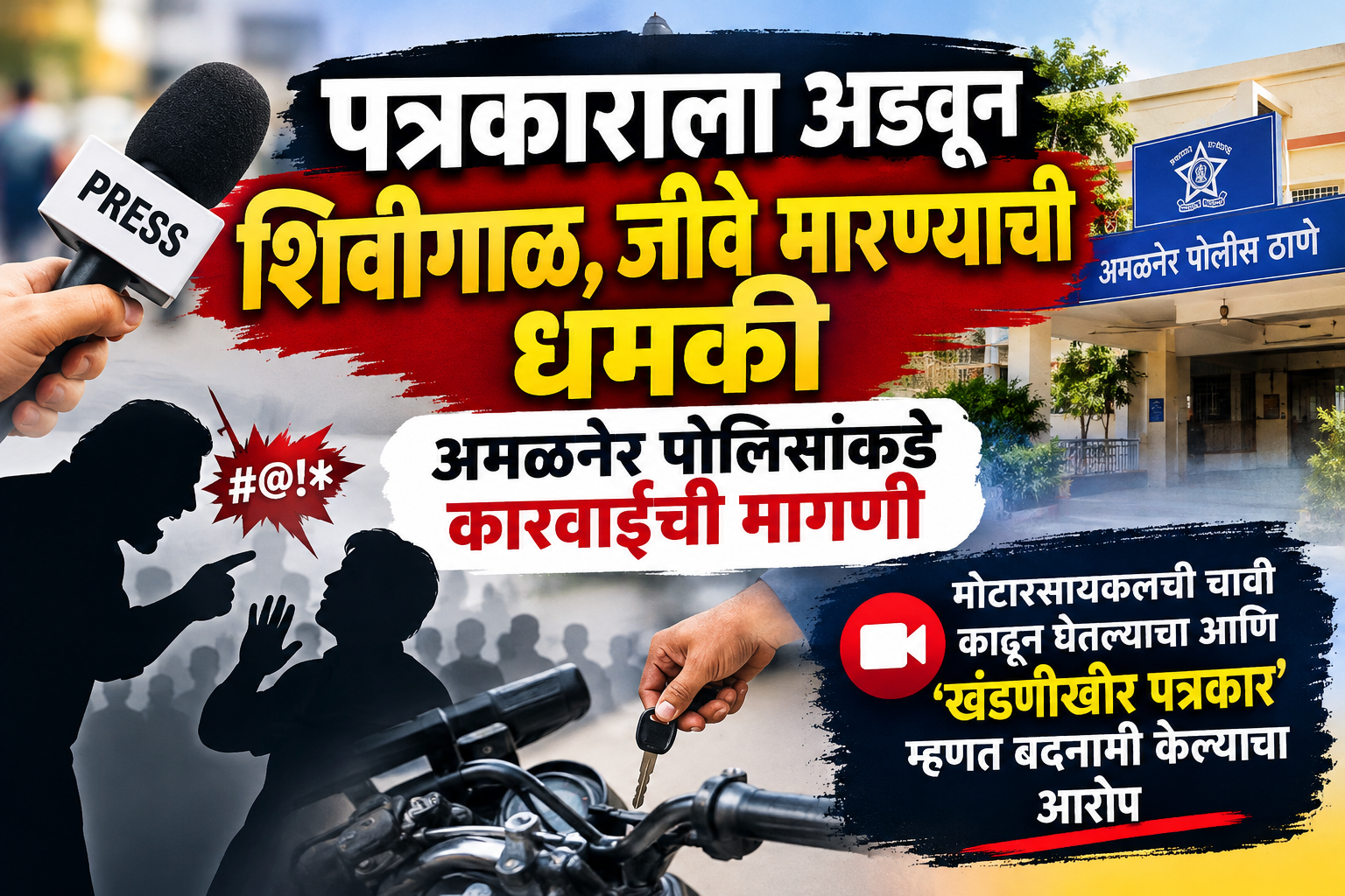 पत्रकाराला अडवून शिवीगाळ, जीवे मारण्याची धमकी; अमळनेर पोलिसांकडे कारवाईची मागणी मोटारसायकलची चावी काढून घेतल्याचा आणि ‘खंडणीखोर पत्रकार’ म्हणत बदनामी केल्याचा तक्रारीत आरोप